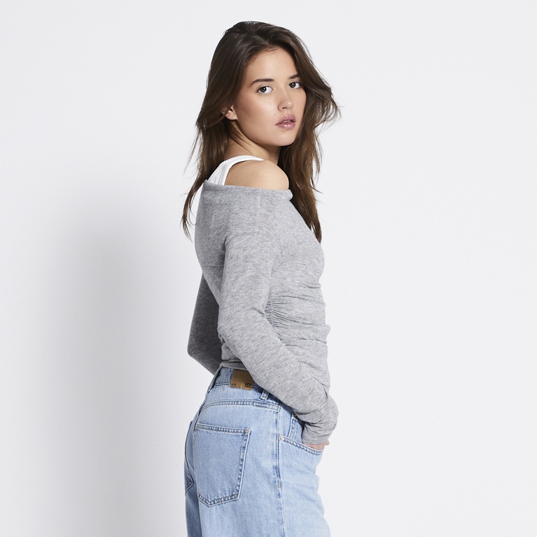 Sheer off-shoulder top "Lilo" Grey Melange